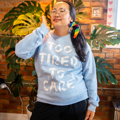 Too Tired To Care Sweater Blue - MUKA